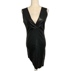 bodell womens solid black v neck faux leather Bodycon dress small medium
